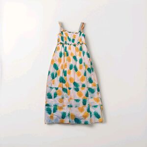 J Crew Maxi Dress Womens 6 Pineapple Print Ruffle Square Neck Summer Beach
